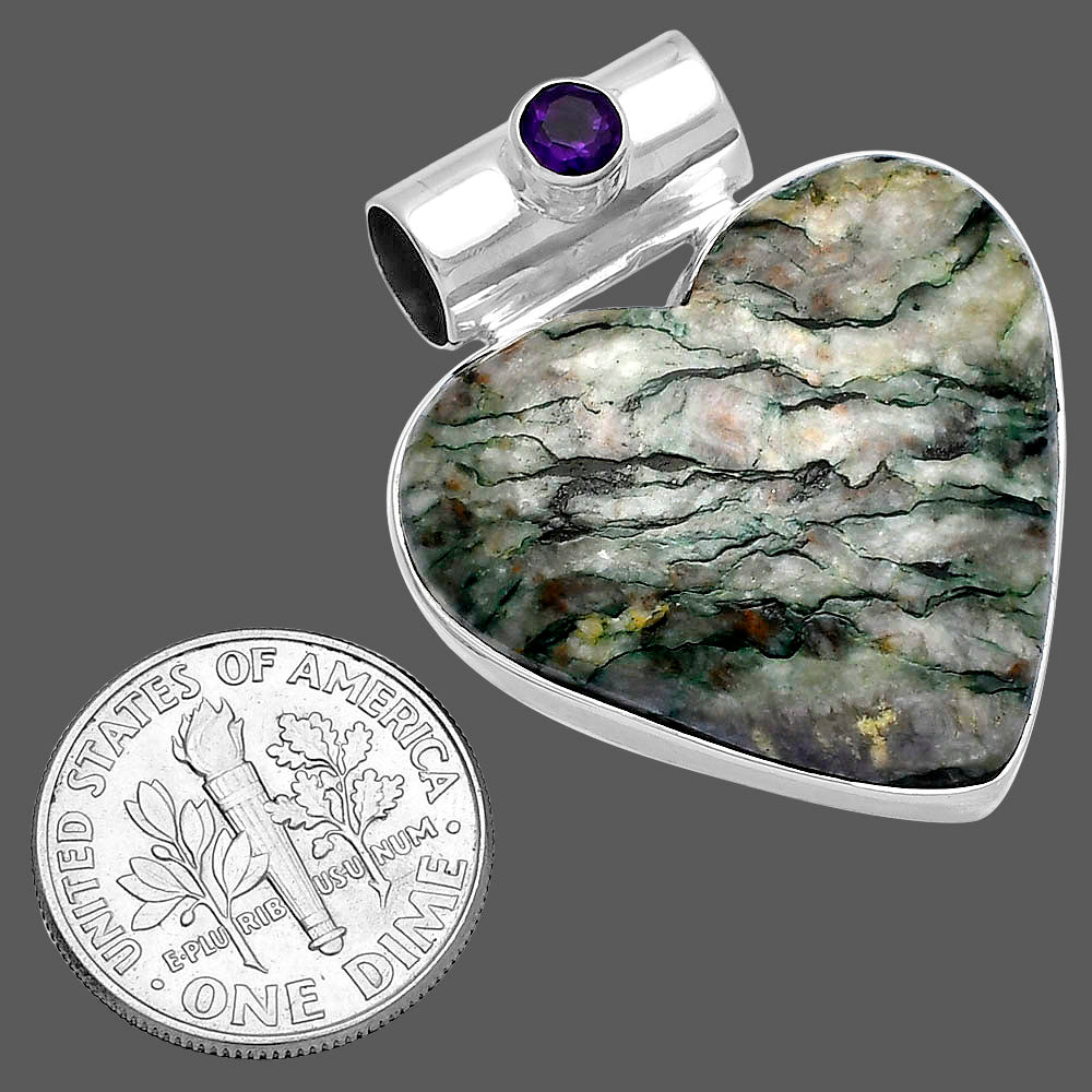 Heart Tree Weed Moss Agate & Amethyst Pendant P-1300 SDP145455