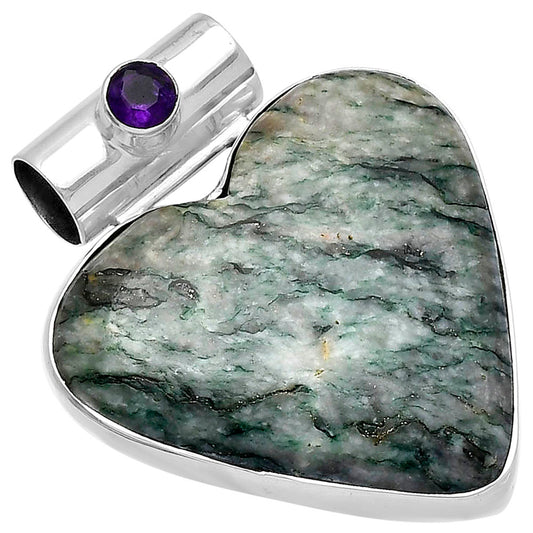 Heart Tree Weed Moss Agate & Amethyst Pendant P-1300 SDP145456