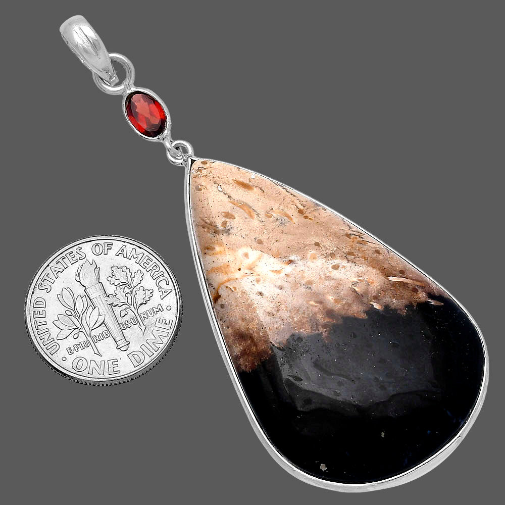 Palm Root Fossil Agate & Garnet Pendant P-1098 SDP145555
