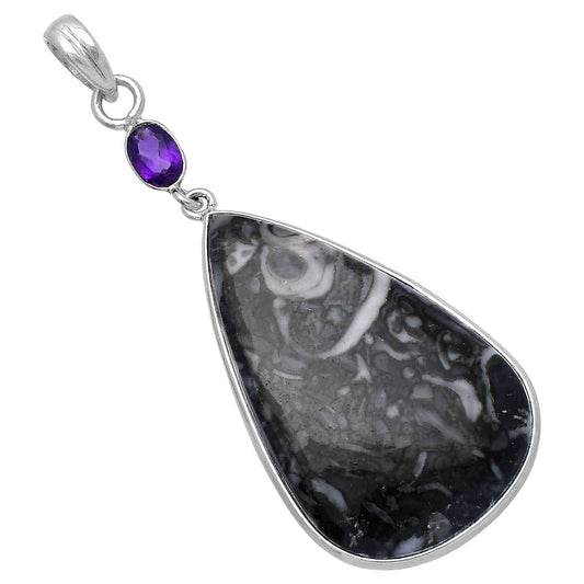 Mexican Cabbing Fossil & Amethyst Pendant P-1098 SDP145564