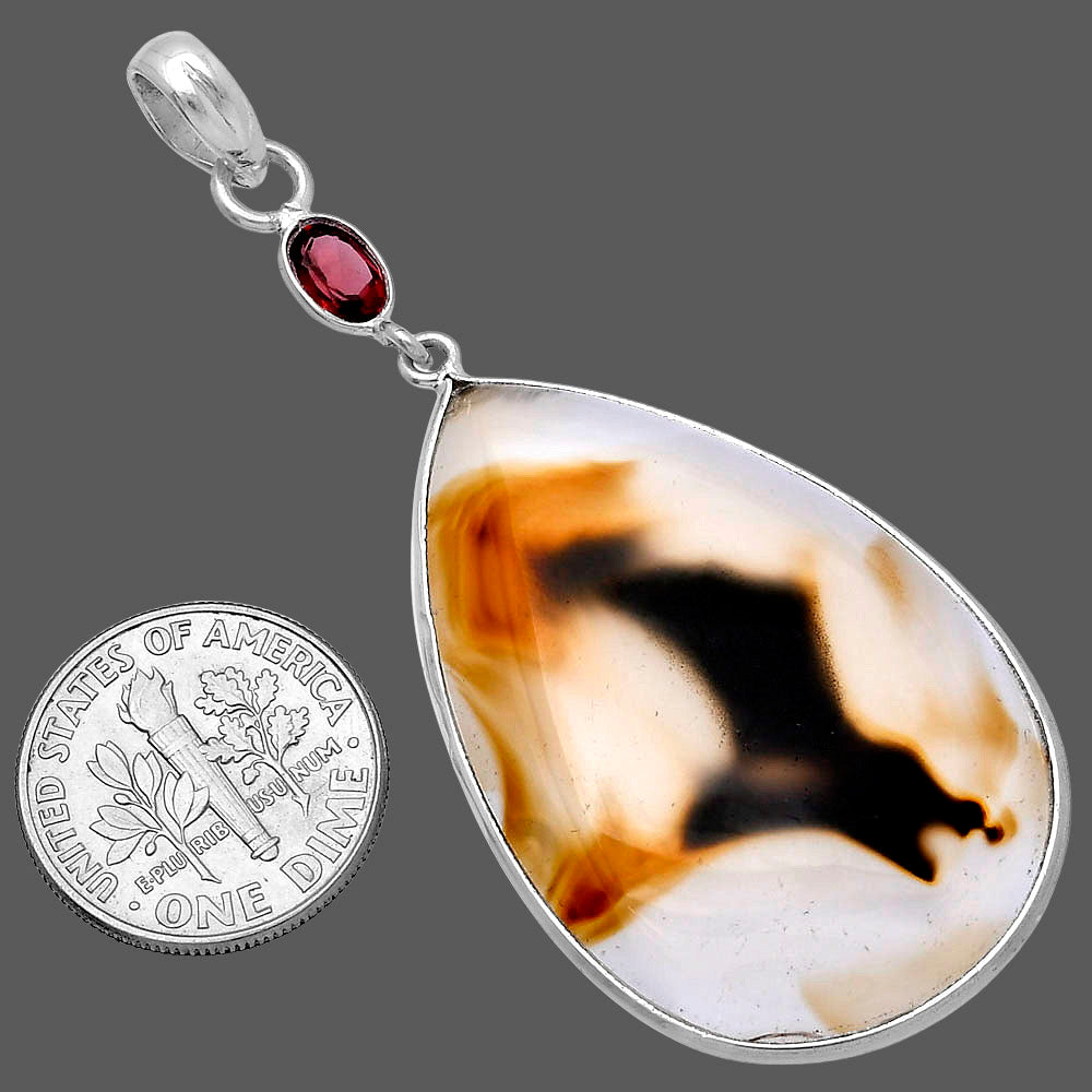 Natural Montana Agate - USA & Garnet Pendant P-1098 SDP145586