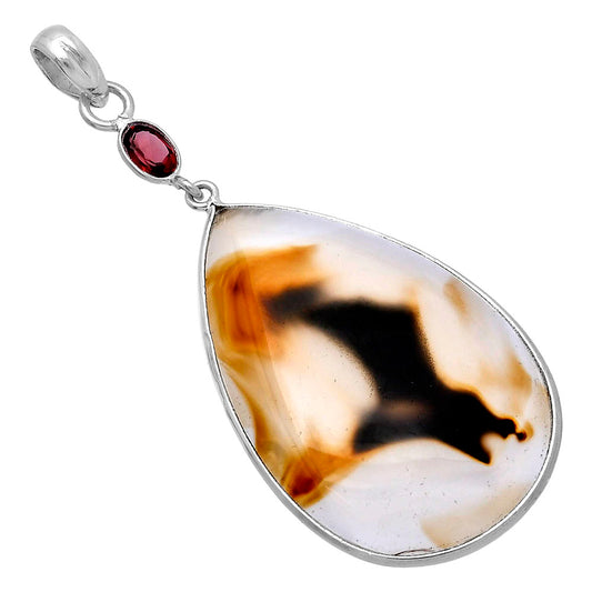 Natural Montana Agate - USA & Garnet Pendant P-1098 SDP145586