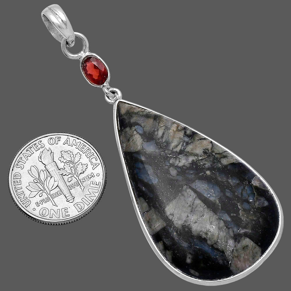 Llanite Blue Opal Crystal Sphere & Garnet Pendant P-1098 SDP145596