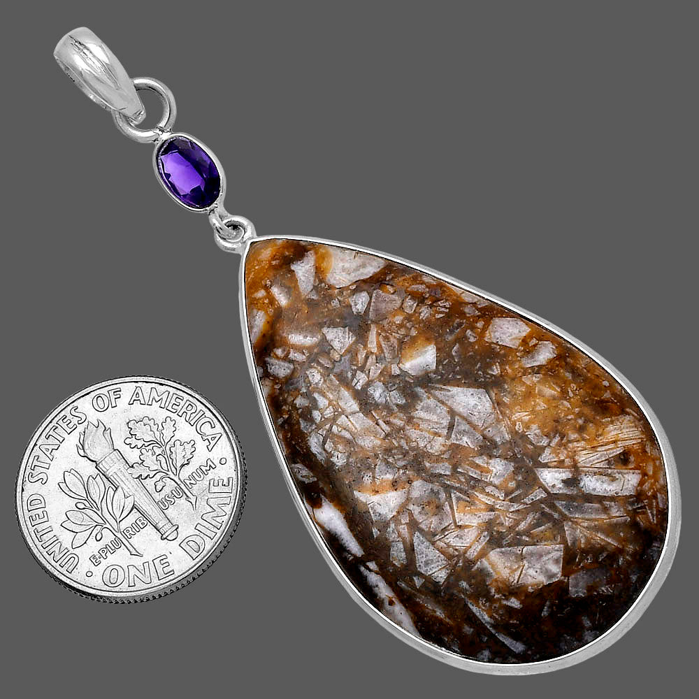 Natural Wild Horse Jasper & Amethyst Pendant P-1098 SDP145624