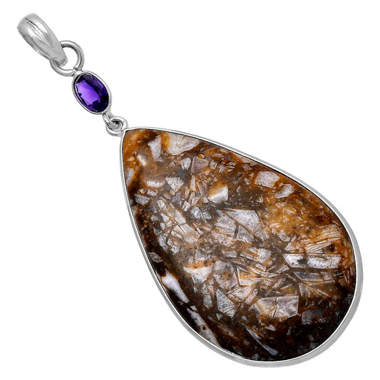 Natural Wild Horse Jasper & Amethyst Pendant P-1098 SDP145624
