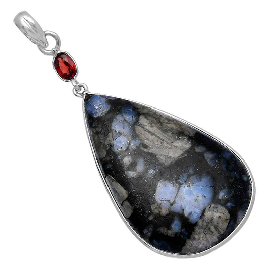 Llanite Blue Opal Crystal Sphere & Garnet Pendant P-1098 SDP145633