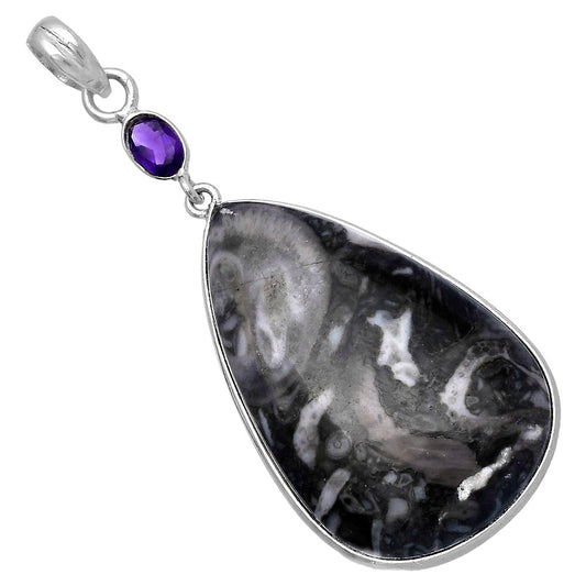 Mexican Cabbing Fossil & Amethyst Pendant P-1098 SDP145650
