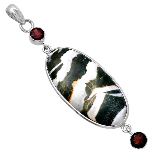 Tree Weed Moss Agate - India & Garnet Pendant P-1123 SDP145671