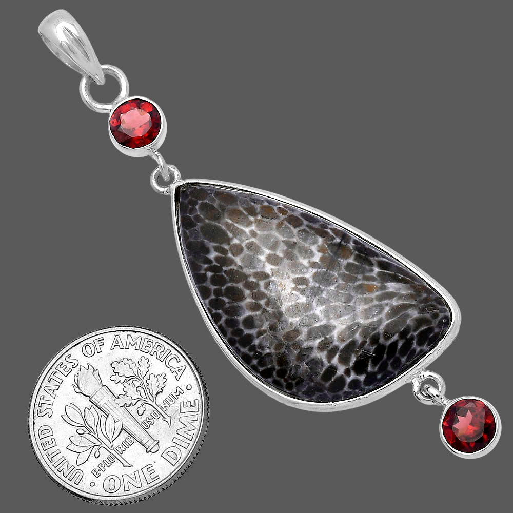 Natural Stingray Coral & Garnet Pendant P-1123 SDP145697