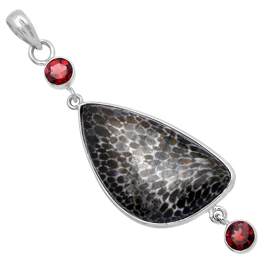 Natural Stingray Coral & Garnet Pendant P-1123 SDP145697