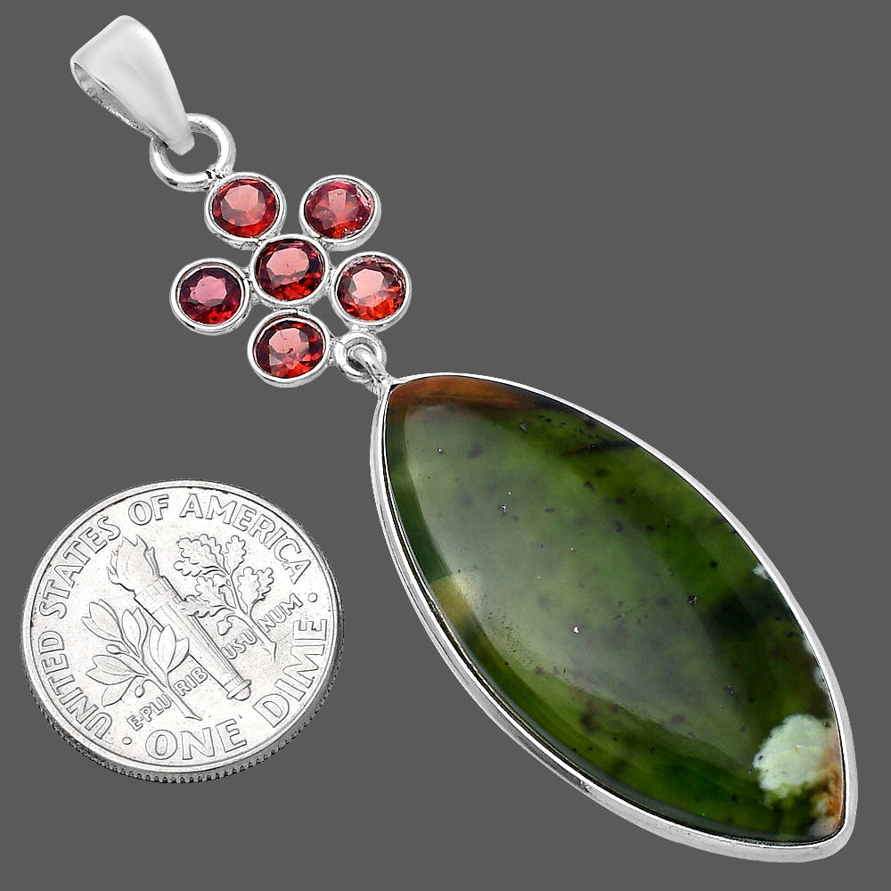 Nephrite Jade - Canada & Garnet Pendant P-1122 SDP145708