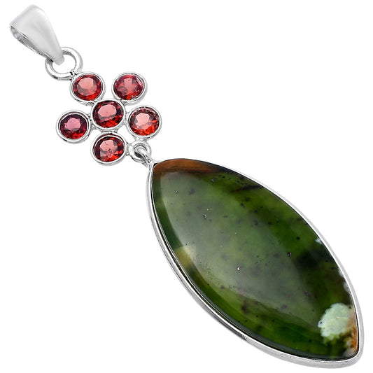 Nephrite Jade - Canada & Garnet Pendant P-1122 SDP145708