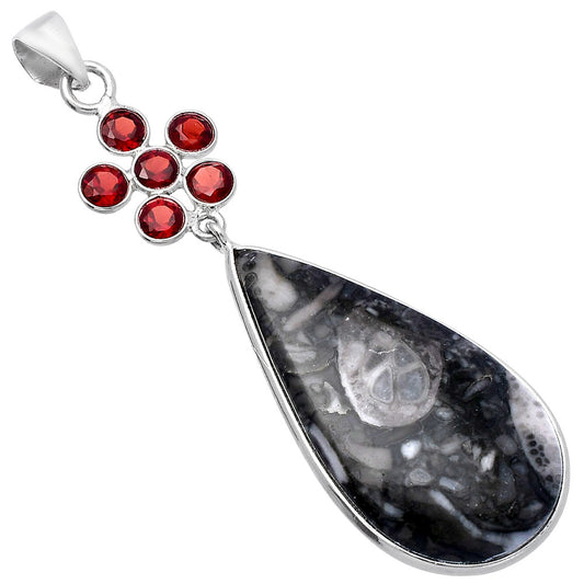 Mexican Cabbing Fossil & Garnet Pendant P-1122 SDP145710
