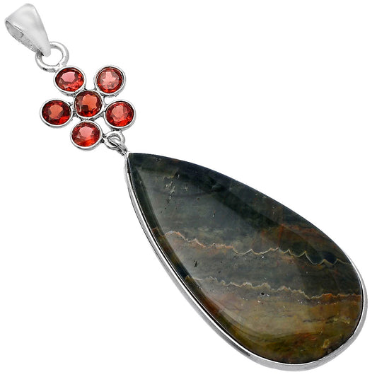 Rhyolite - Rainforest Jasper & Garnet Pendant P-1122 SDP145714