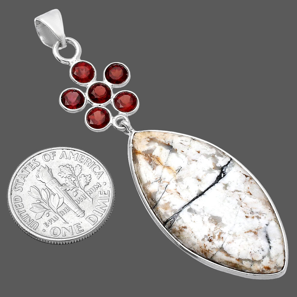 Authentic White Buffalo Turquoise Nevada & Garnet Pendant P-1122 SDP145716
