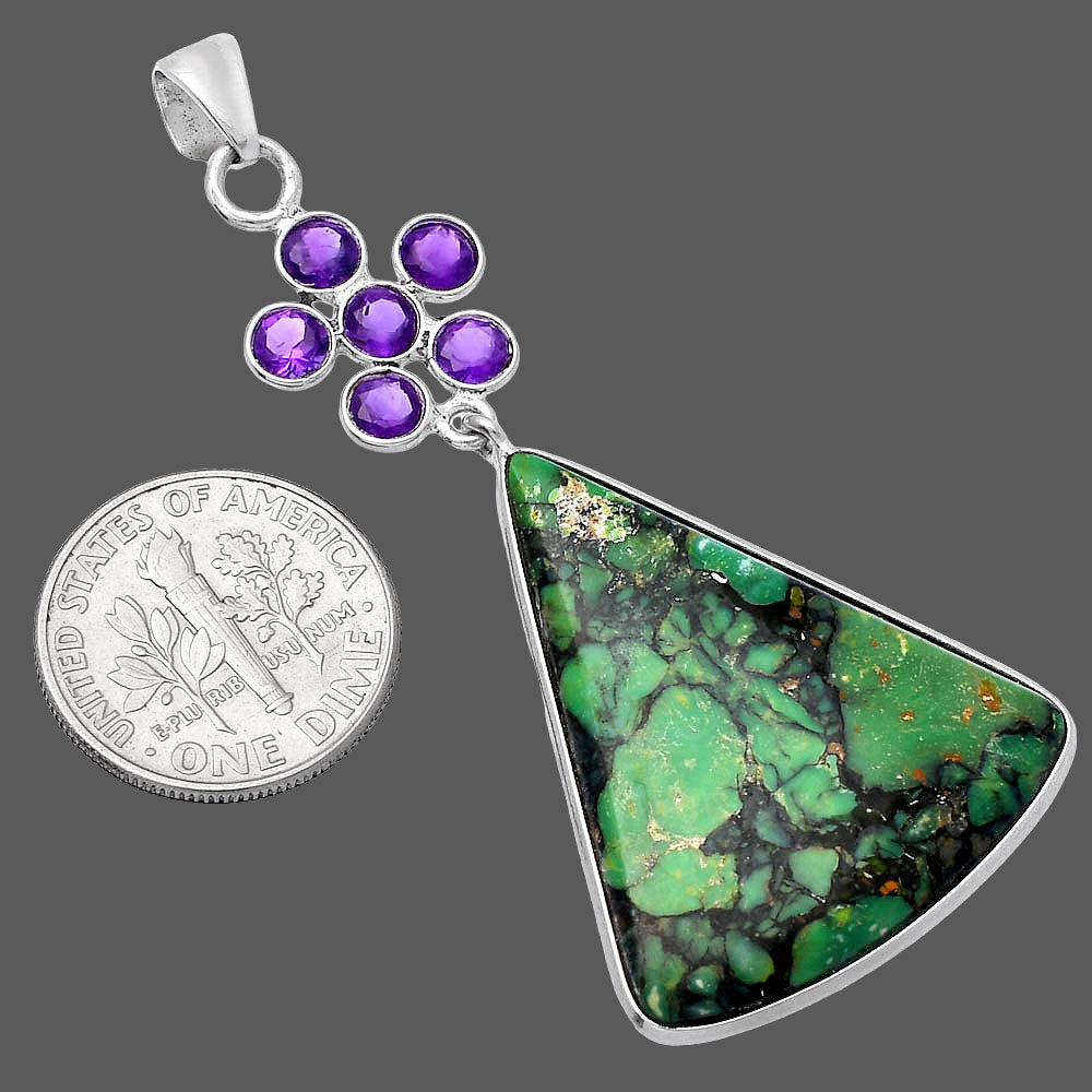 Green Matrix Turquoise & Amethyst Pendant P-1122 SDP145725