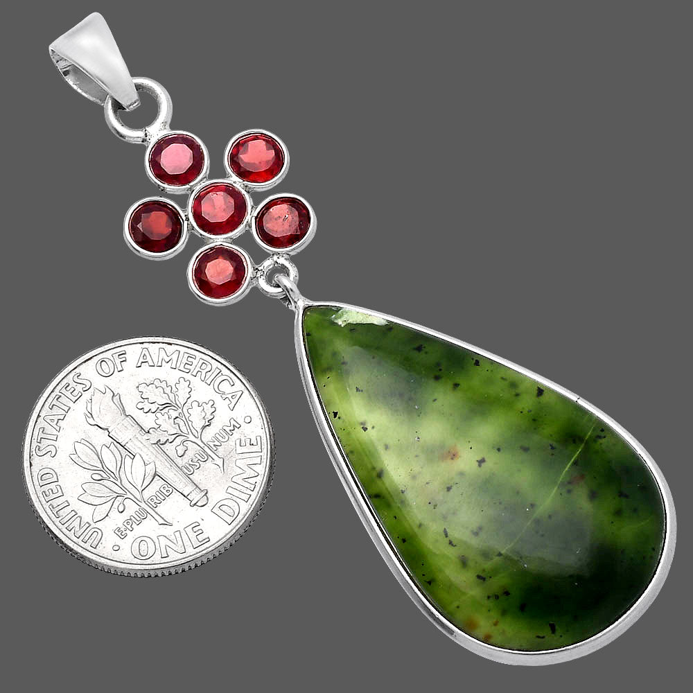 Nephrite Jade - Canada & Garnet Pendant P-1122 SDP145754