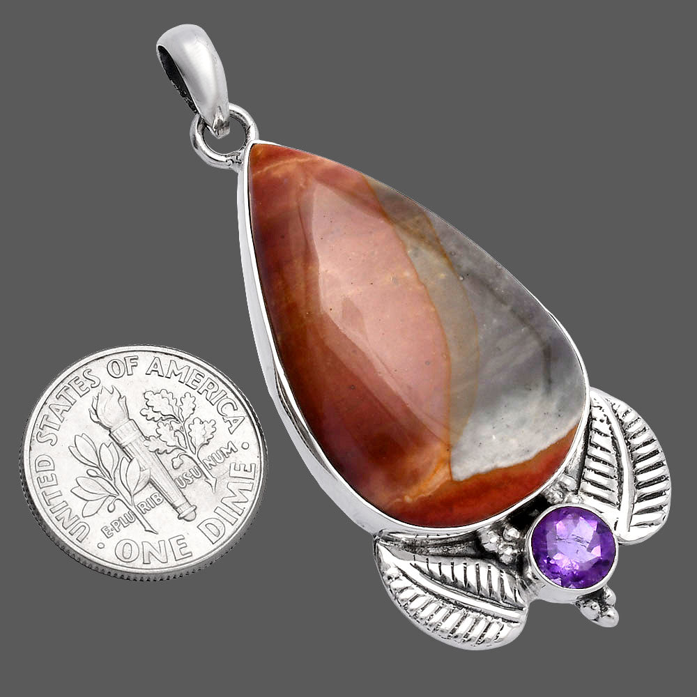 Natural Polygram Jasper & Amethyst Pendant P-1127 SDP145896