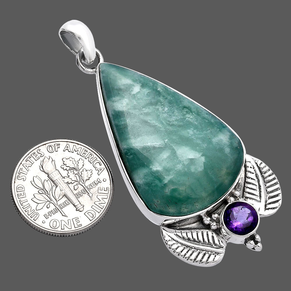 Natural Green Lace Agate & Amethyst Pendant P-1127 SDP145920