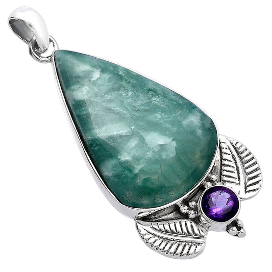 Natural Green Lace Agate & Amethyst Pendant P-1127 SDP145920