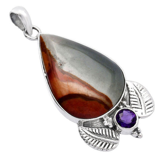 Natural Polygram Jasper & Amethyst Pendant P-1127 SDP145932