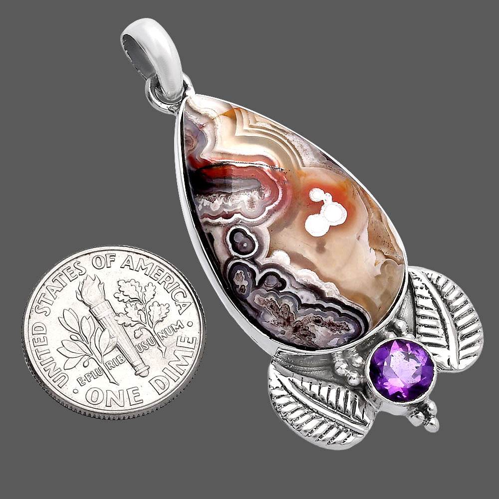 Natural Laguna Lace Agate & Amethyst Pendant P-1127 SDP145949