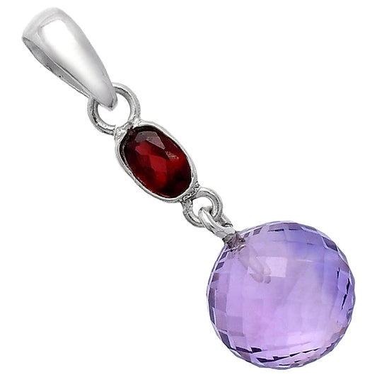 Amethyst Checker Ball & Garnet Pendant P-1729 SDP146529