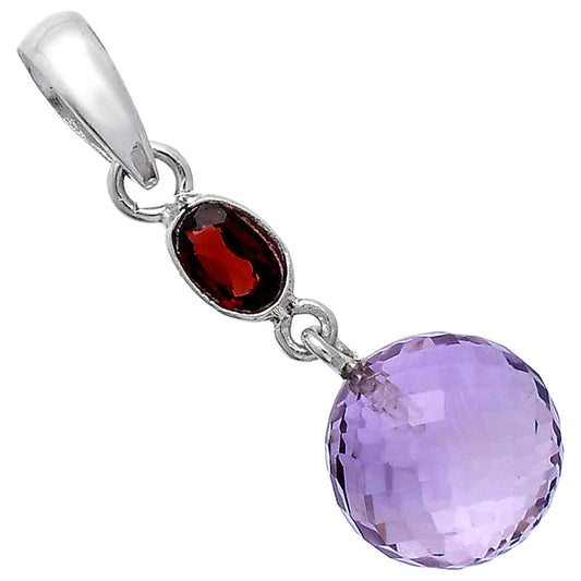 Amethyst Checker Ball & Garnet Pendant P-1729 SDP146533