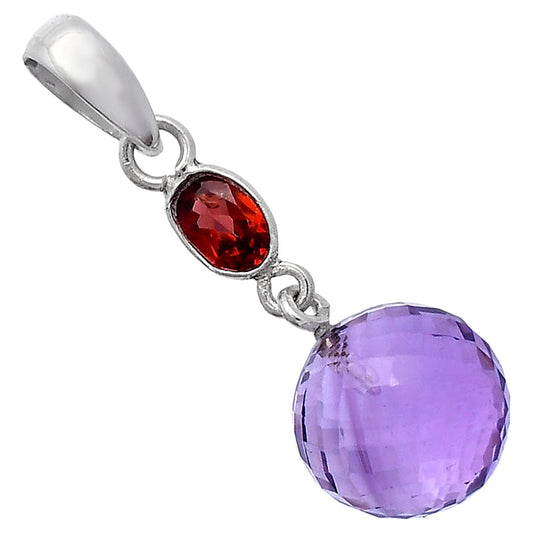 Amethyst Checker Ball & Garnet Pendant P-1729 SDP146534