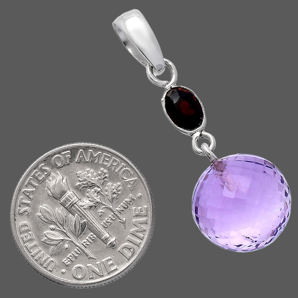 Amethyst Checker Ball & Garnet Pendant P-1729 SDP146537