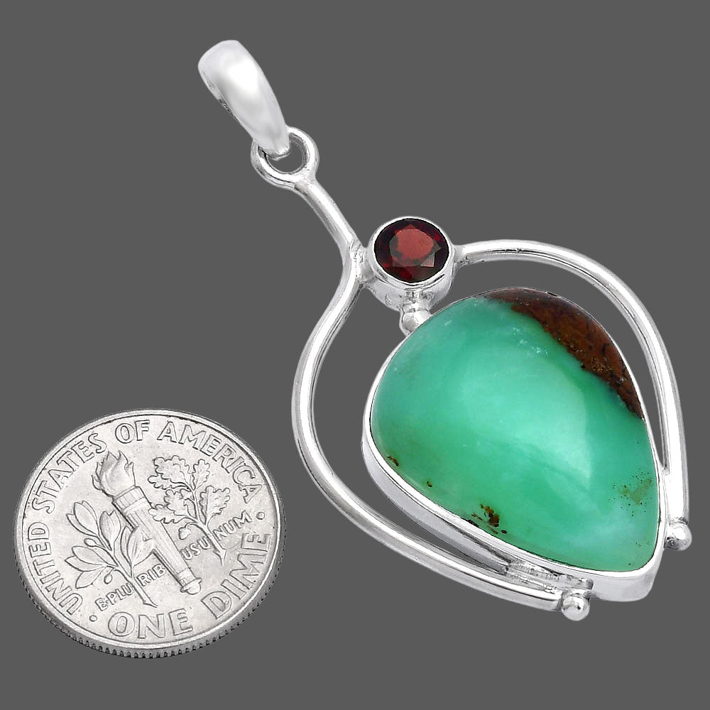 Natural Boulder Chrysoprase & Garnet Pendant P-1250 SDP146646