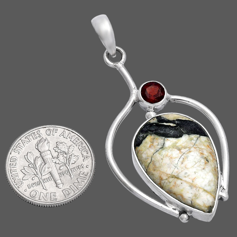 Authentic White Buffalo Turquoise Nevada & Garnet Pendant P-1250 SDP146656