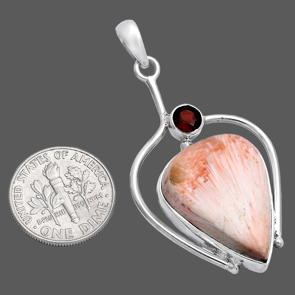 Orange Scolecite - India & Garnet Pendant P-1250 SDP146673