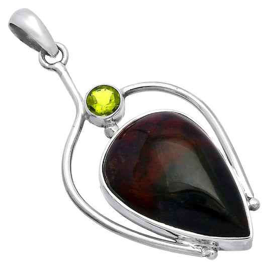 Natural Blood Stone - India & Peridot Pendant P-1250 SDP146685