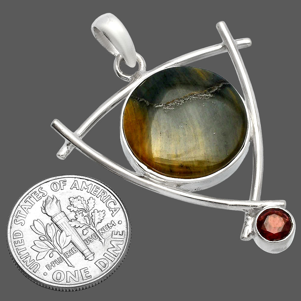 Natural Blue Tiger Eye & Garnet Pendant P-1499 SDP146749