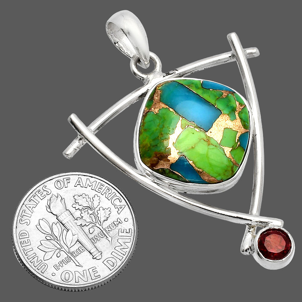 Blue Turquoise In Green Mohave - USA & Garnet Pendant P-1499 SDP146753