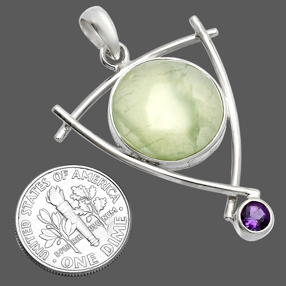 Natural Prehnite & Amethyst Pendant P-1499 SDP146754