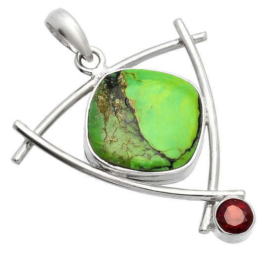 Green Matrix Turquoise & Garnet Pendant P-1499 SDP146771