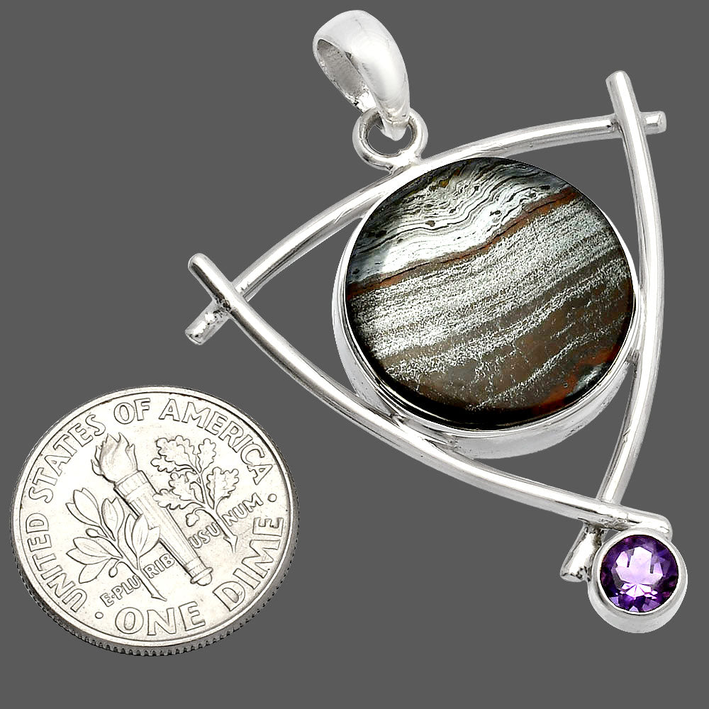 Natural Iron Tiger Eye & Amethyst Pendant P-1499 SDP146775