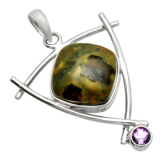 Rhyolite Rainforest Jasper & Amethyst Pendant P-1499 SDP146782