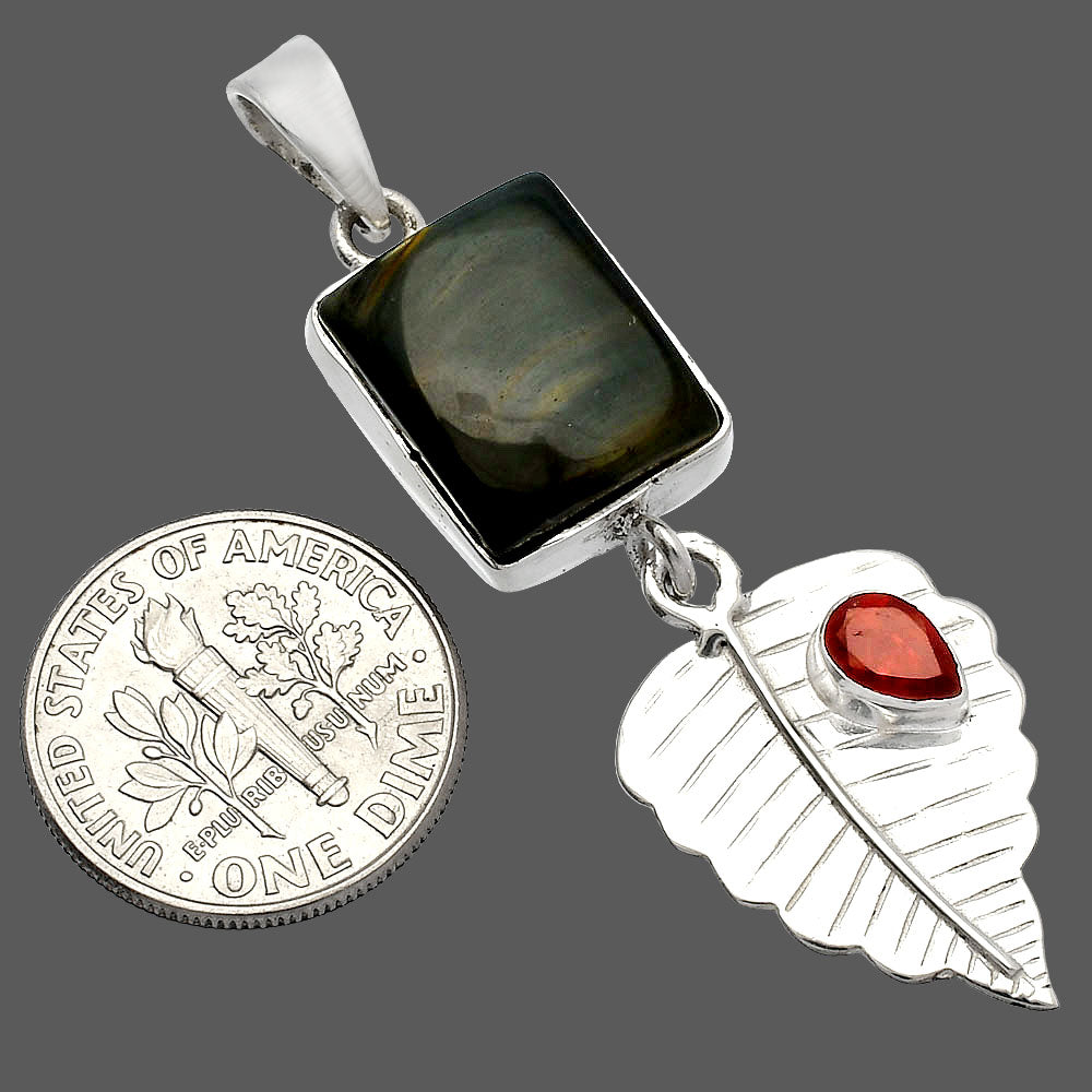 Natural Blue Tiger Eye & Garnet Pendant P-1539 SDP146835