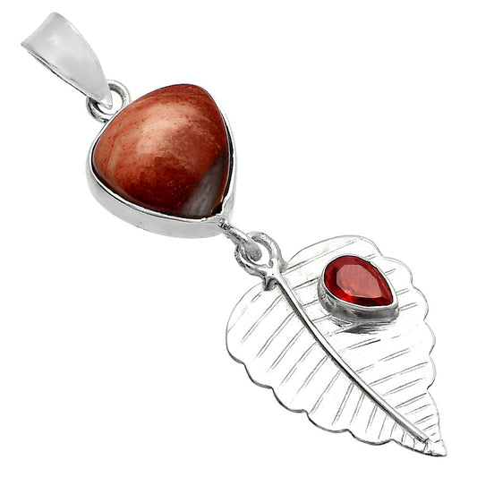 Natural Snake Skin Jasper & Garnet Pendant P-1539 SDP146843