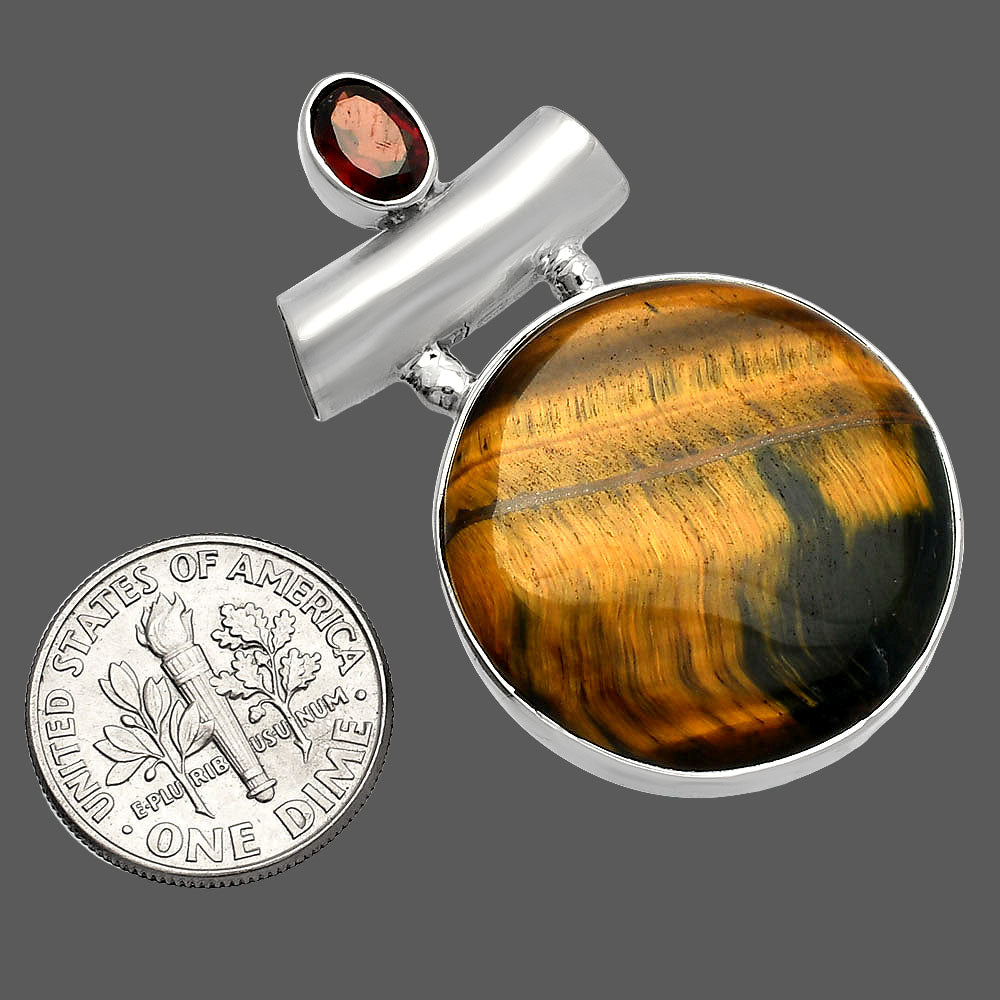 Natural Blue Tiger Eye & Garnet Pendant P-1279 SDP147150