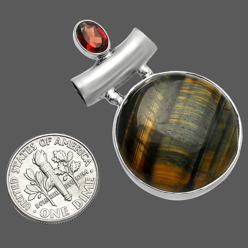 Natural Blue Tiger Eye & Garnet Pendant P-1279 SDP147152
