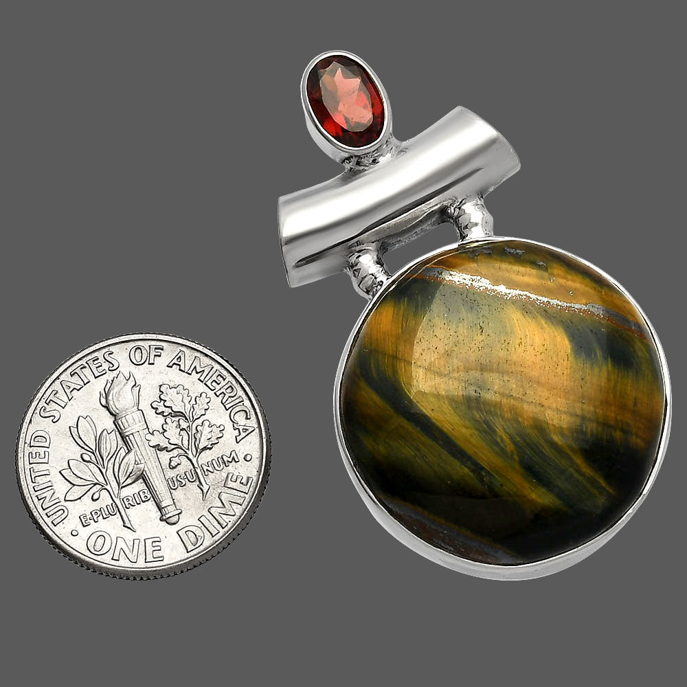 Natural Blue Tiger Eye & Garnet Pendant P-1279 SDP147176