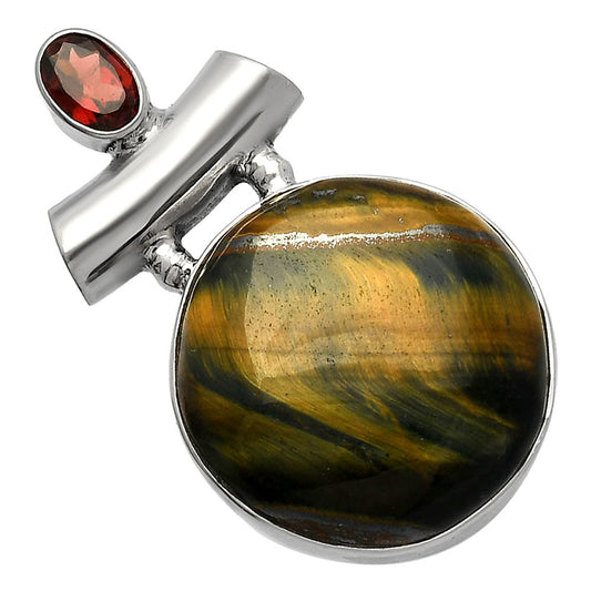 Natural Blue Tiger Eye & Garnet Pendant P-1279 SDP147176