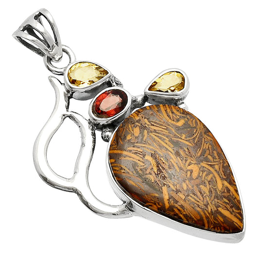 Coquina Fossil Jasper, Garnet & Citrine Pendant P-1290 SDP147286