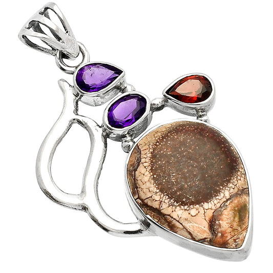 Mexican Bird Eye, Amethyst & Garnet Pendant P-1290 SDP147288