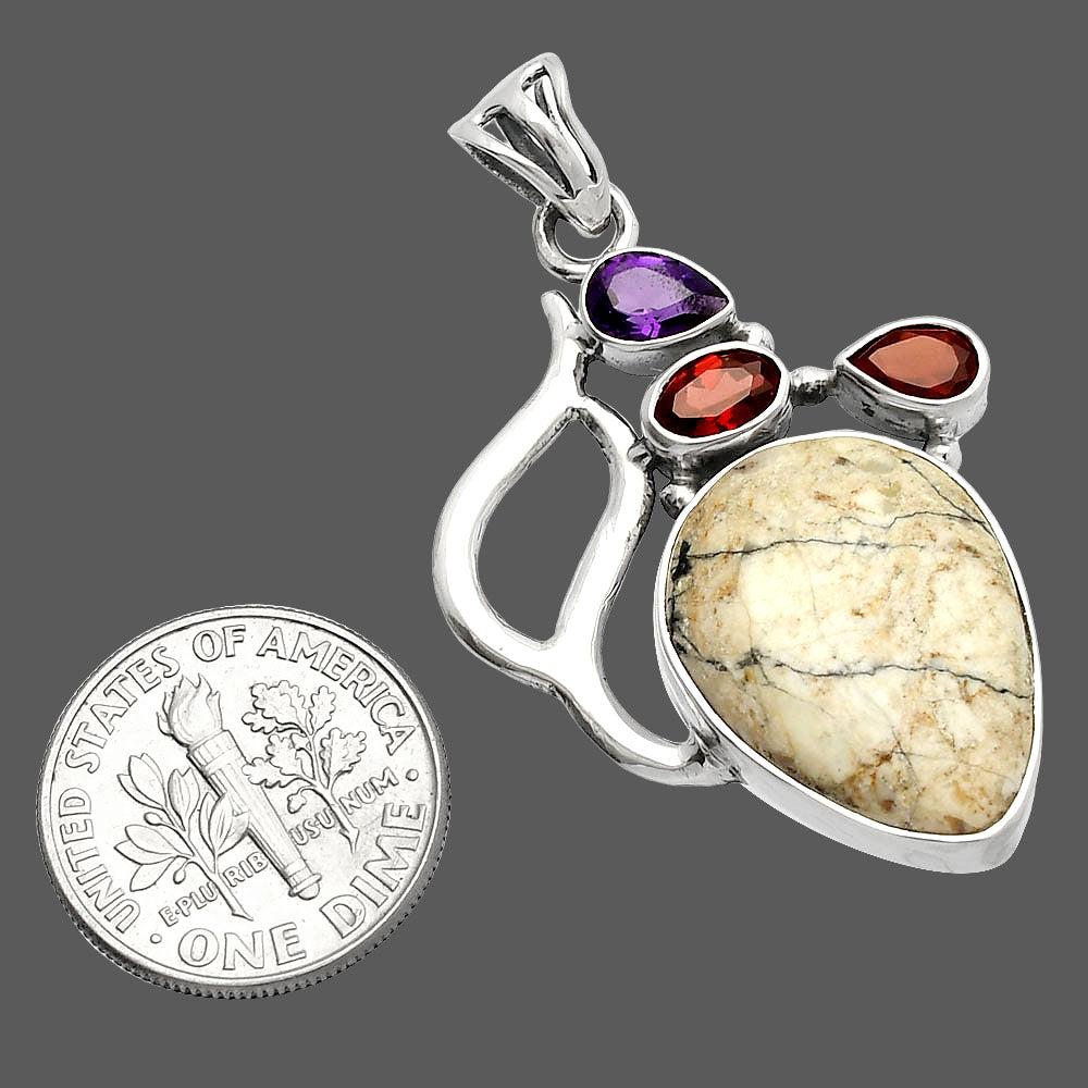 White Buffalo Turquoise Nevada, Garnet & Amethyst Pendant P-1290 SDP147299