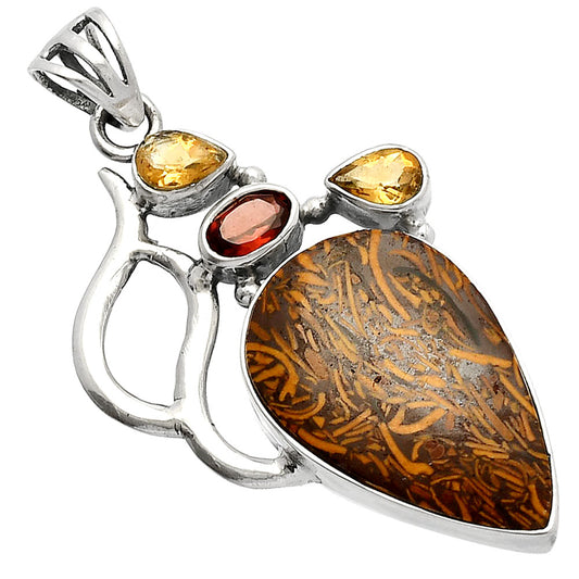 Coquina Fossil Jasper, Garnet & Citrine Pendant P-1290 SDP147300